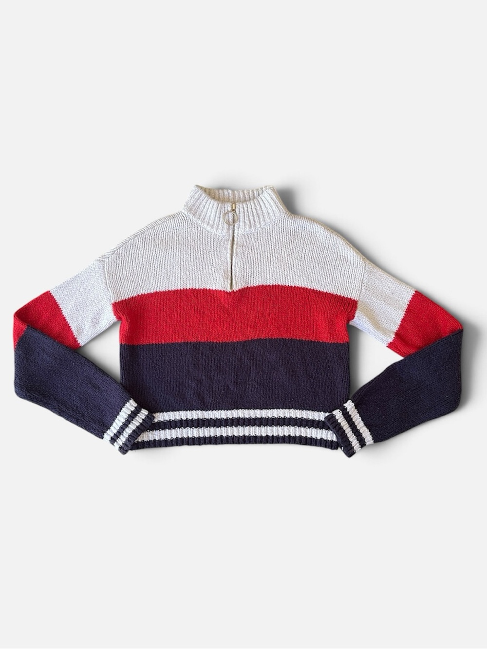 PacSun LA Hearts Striped Zip Neck Sweater in Red/White/Blue Sz Small